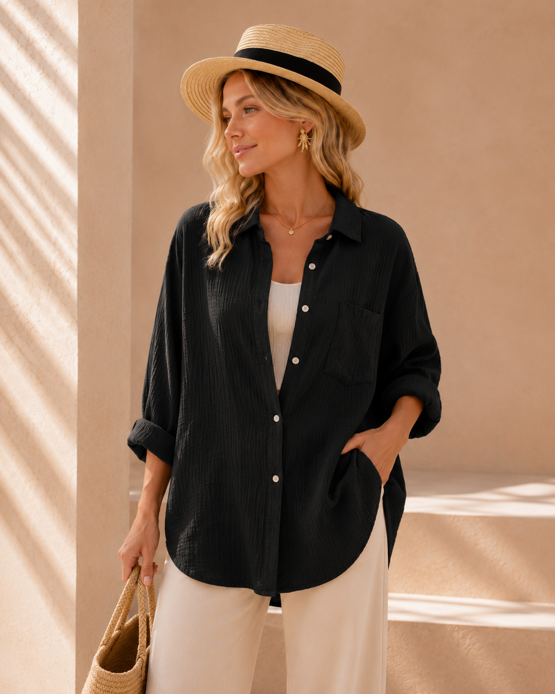 Soléa™ | Oversized Blouse met Opgewerkt Detail