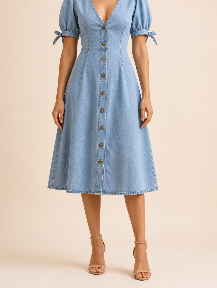 Elise Denim Jurk – Vrouwelijk, Elegant & Moeiteloos Draagbaar