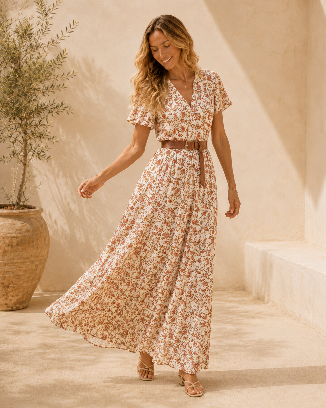 Juliette™ | Witte Maxi-Jurk met Fijne Print