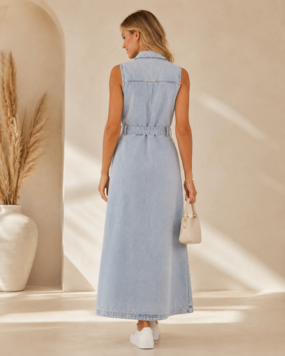Noémie™ | Mouwloze Denim Maxi-Jurk