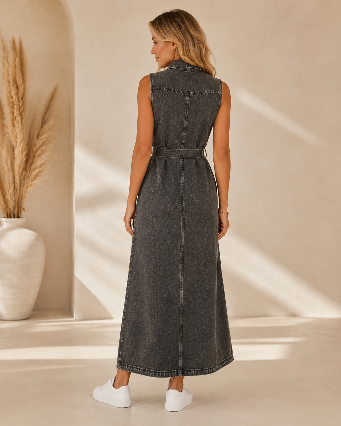 Noémie™ | Mouwloze Denim Maxi-Jurk