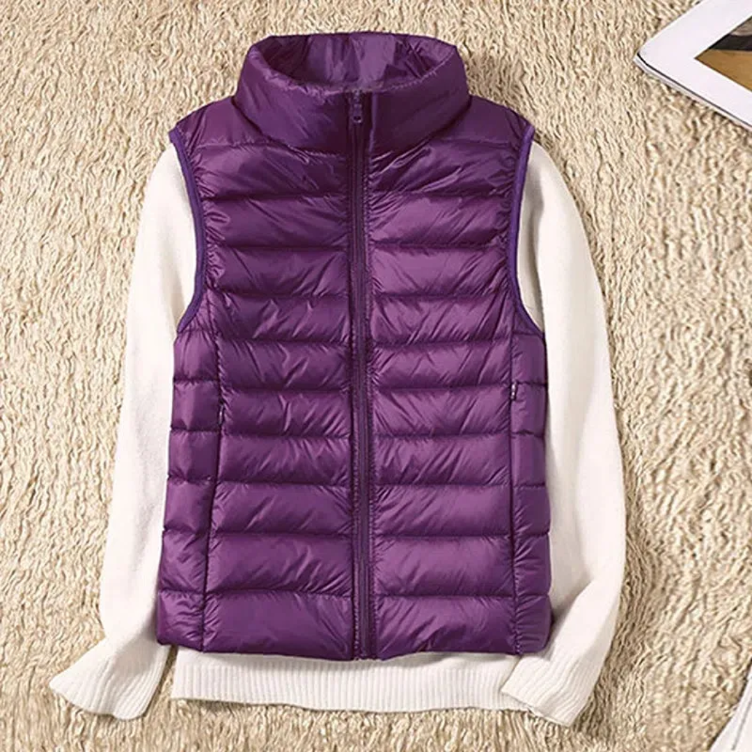 Fleur gewatteerde bodywarmer in paars